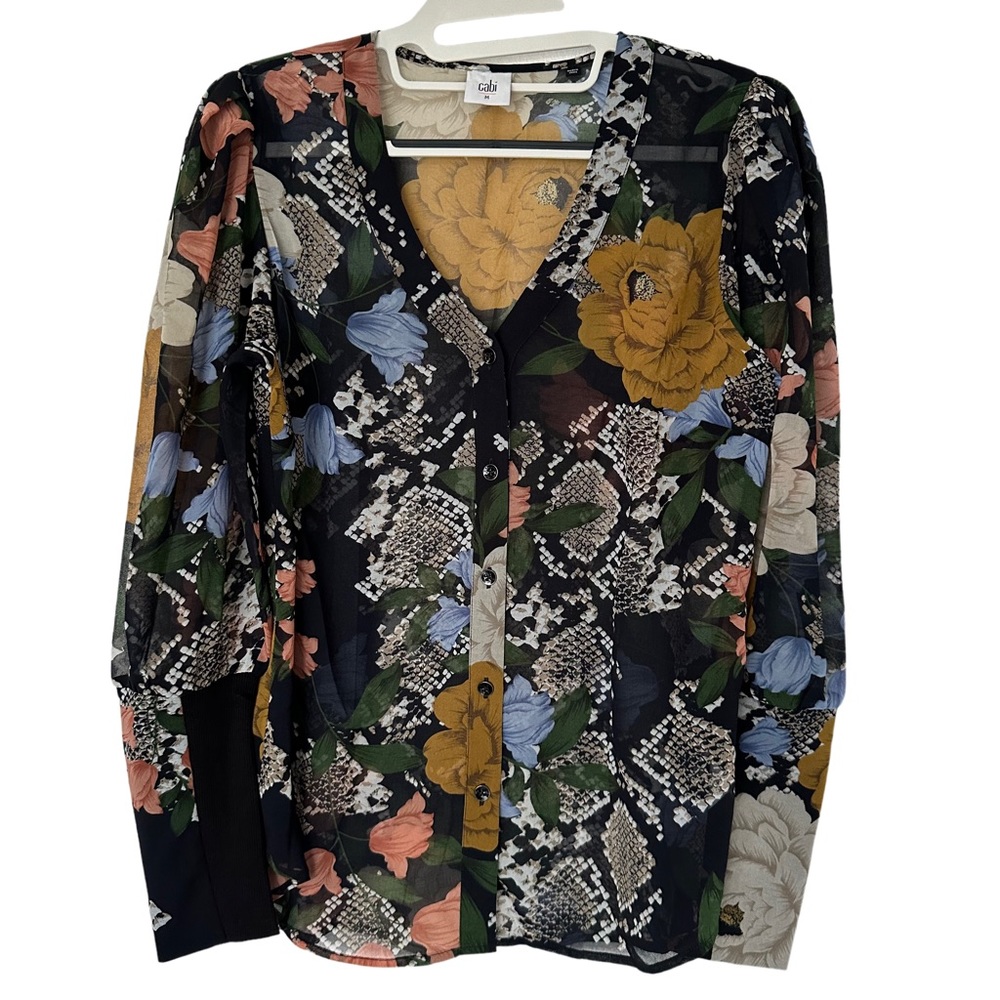 CAbi Snake Charmer Floral‎ Button Down Blouse Size M